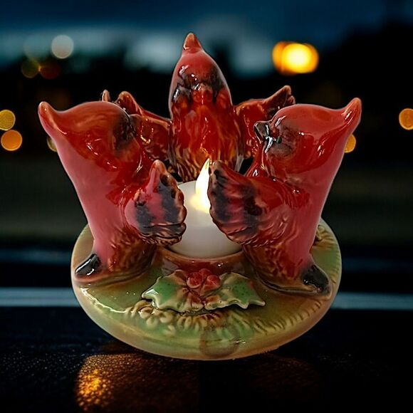 Cardinal Ceramic Candle Holder Trio Circle Tea Light Votive Christmas Winter - Picture 13 of 16